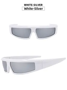Front and side view of Y2K white frame cycling sunglasses with silver mirrored lenses