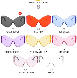 Collection of oversized butterfly Y2K sunglasses in eight vibrant tech colors