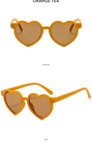 Vue détaillée des lunettes de soleil cœur pour enfants orange-thé sous deux angles