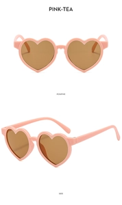 Lunettes de soleil cœur rose pour enfants avec verres thé vues de face et de profil