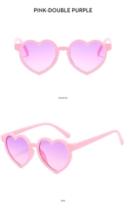Vues détaillées des lunettes de soleil cœur roses pour enfants avec verres dégradés