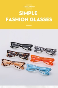 Detail of six colorful cat-eye glasses frames with dual-layer transparent design