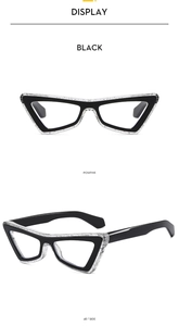 Cat eye glasses frames in black with sparkling glitter detail shown in two angles