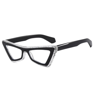 Cat eye glasses frames with black and glitter transparent double layers for women