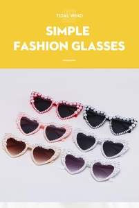 Detail view showing heart-shaped sunglasses with faux pearl embellishments in six colors