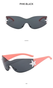 Vues détaillées des lunettes de soleil Y2K enfant roses et noires avec étoiles