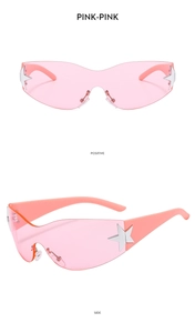 Vues détaillées de lunettes Y2K roses avec étoiles argentées à cinq branches