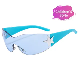 Lunettes de soleil Y2K enfant avec verres bleu clair et monture turquoise pour garçons filles