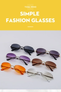 Detailed collection of Y2K rimless sunglasses in multiple colors with gold metal frames