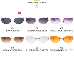 Collection of rimless oval sunglasses in six metallic colors with gradient lens details