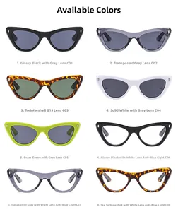 Cat eye sunglasses and blue light glasses set in eight trendy assorted colors and finishes