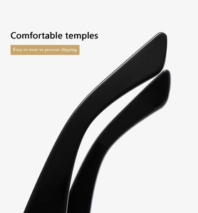 Detail of glossy black sunglass temples with comfortable ergonomic anti-slip design