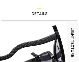 Détail de la branche à texture serpent sur lunettes de soleil noires ondulées