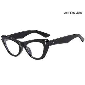 Classic cat-eye black frame glasses with anti-blue light lenses shown from a 45-degree angle
