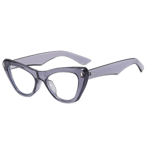 Translucent grey cat-eye blue light glasses frame with elegant metal rivet detail