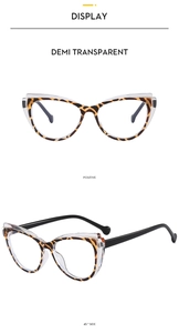 Detail view of demi-transparent cat-eye frames with stylish tortoiseshell patterns