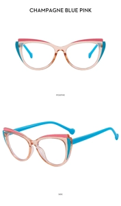 Cat eye TR90 anti-blue light glasses frame in champagne pink and blue composite colors