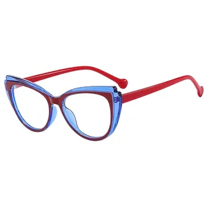 Elegant TR90 cat eye blue light blocking glasses with blue and red frame for women