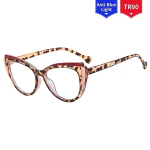 Elegant TR90 cat-eye blue light blocking glasses with leopard print frame for women