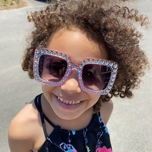 Kinder Sonnenbrille Rosa Quadratisch mit Strasssteinen und Verlaufslinsen für Mädchen