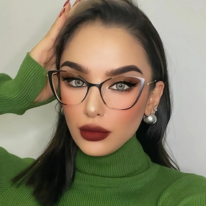 Cat Eye Glasses Frame Metal Anti Blue Light Retro Fashion Women Optical Clear Lens Eyewear