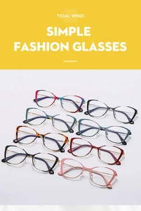 Cat eye blue light blocking glasses frames in various colors shown in a grid layout