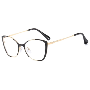 Cat eye blue light blocking glasses with black and gold vintage metal frames for women