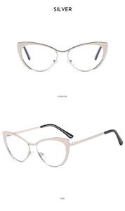 Détail d'une monture de lunettes chat argentée avec vues de face et de profil