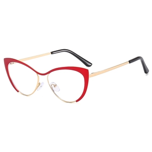 Lunettes anti-lumière bleue forme œil de chat rétro avec monture métal rouge et or
