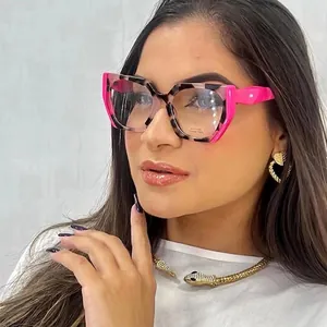 Damen Blaulichtfilter Brille TR90 Großer Geometrischer Rahmen Optische Brille Mode Kontrastfarben Trendig Einfach