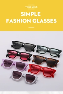 Close-up of cat-eye sunglasses collection in black, green, purple and leopard print frames