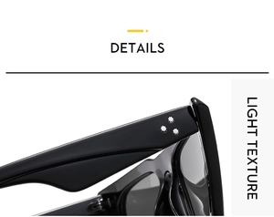 Detailed close-up of glossy black sunglass temples with three stylish star metal rivets