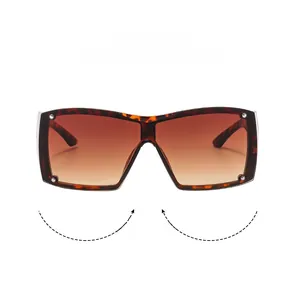 Detail of square sunglasses showing tortoise frame with gradient lenses and silver studs
