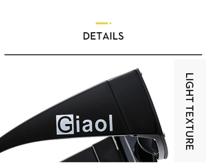 Detail shot of black Y2K sunglasses temple featuring white Giaol logo and light texture