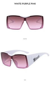White square sunglasses featuring pink gradient lenses and metal rivet details