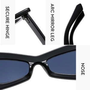 Detail view of butterfly sunglasses showing secure metal hinges and ergonomic arc legs