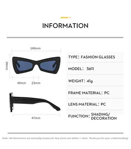 Detailed technical specifications and dimensions for 5611 butterfly fashion sunglasses