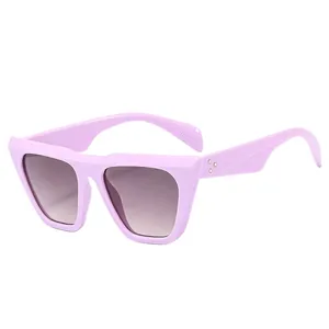 Fashionable light purple thick frame sunglasses with gradient lenses and rivet details