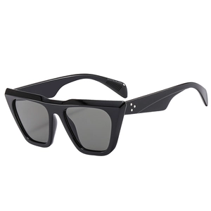 Square oversized black sunglasses with silver star studs and dark grey lenses for women
