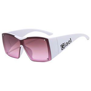 Fashionable Y2K square sunglasses with white frames and pink gradient lenses
