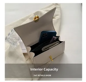 Internal view of square crossbody bag showing main compartment and zipper pocket