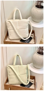 Padded quilted tote bag with square pattern, large capacity shoulder and crossbody design.