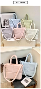 Stylish quilted tote bag for women, large capacity cloud shoulder bag with grid pattern.