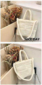 Padded quilted tote bag soft cloud shoulder bag large capacity casual handbag for women