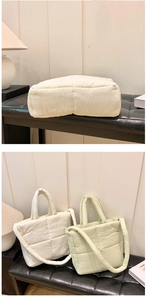 Quilted puffer tote bag for women large capacity casual shoulder crossbody bag white and green
