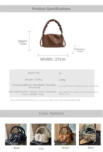Detailed size specifications for the pleated cloud bag with multi-view style display