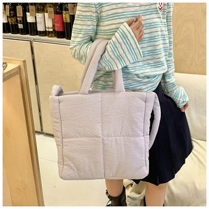 Light purple padded tote bag, stylish quilted cloud shoulder bag for daily casual wear.