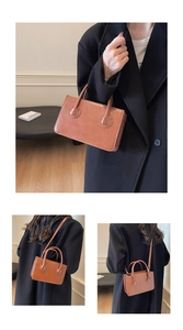 Borsa rettangolare classica in pelle PU marrone con cuciture rinforzate e tracolla