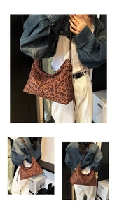 Detailed views of leopard print hobo bag with zip closure and adjustable strap