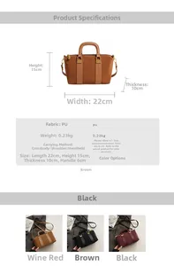 Detailed size chart of the PU leather tote bag with dimensions 22x15x10cm and three colors
